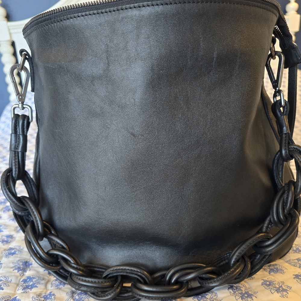 Harbour 2nd Black Leather Bag with Chain Detail